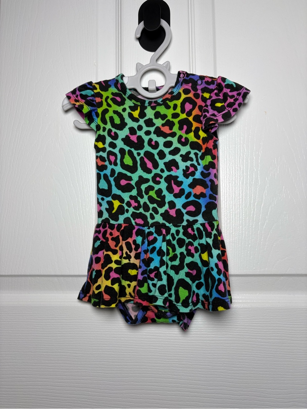 Little Snuggles Neon Rainbow Leopard Twirl Bodysuit Dress 3-6M EUC
